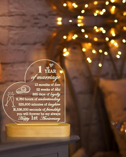 FULLOSUN Happy Anniversary Wedding Gift, Anniversary Wedding Gifts, Wedding Gift for Couple, Warm Night Light for Wife Husband Romantic Valentine's Day (Customized Anniversary) - LeafyLoom
