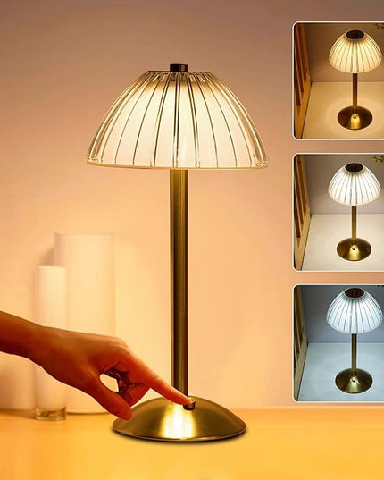 LED Cordless Table Lamp Mushroom Desk Lamp, USB Rechargeable LED Table Lamp with Touch Control Dimmable 3 Light Colors Bedside Lamp Reading Lamp for Bars Restaurants Coffee Shop - LeafyLoom