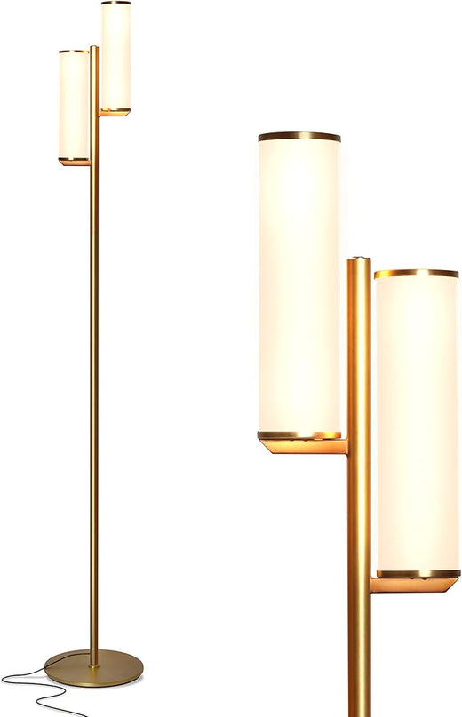 Brightech Gemini Floor Lamp, Dimmable Standing Lamp with Two Lights for Bedroom Reading, Modern Tall Tree Lamp for Offices, Mid-Century LED Lamp for Living Rooms, Great Living Room Decor - Gold/Brass - LeafyLoom