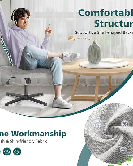 OLIXIS Cross Legged Armless Wide Adjustable Swivel Padded Home Office Desk Chair, Grey - LeafyLoom