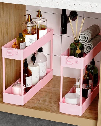 SPACEKEEPER Slim Rolling Storage Cart 4 Tier Bathroom Organizer Utility Cart Mobile Shelving Unit Tower Rack for Kitchen, Laundry Room, Bathroom, Narrow Places, Pink - LeafyLoom
