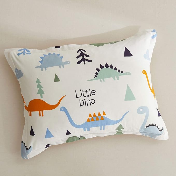 Joyreap 3pcs Cotton Comforter Set for Kids, Dinosaur Twin Size Cotton Bedding Comforter for Boys Girls, White n Orange Reversible Design, Soft n Cozy Comforter for All Season- 68x88 inches - LeafyLoom