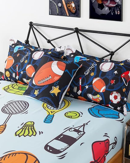 ADASMILE A & S Sports Comforter Set Twin for Boys Kids Bed in A Bag Comforter 6 Piece 3D Soccer Basketball Baseball Football Bedding Set for Kids Football Comforter with Sports Sheet Sets Home Decor - LeafyLoom