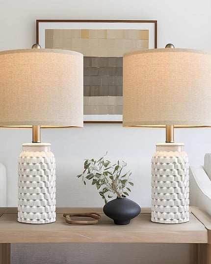 20.5" Modern Ceramic White Bedside Lamp Single Table Lamp for Bedroom Decor Farmhouse Table Lamp for Living Room Office Dorm - LeafyLoom