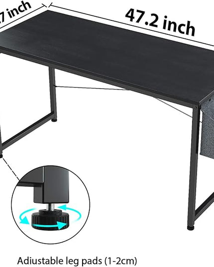 Foxemart Computer Desk 47" Office Desks Writing Study Desk Modern Simple PC Laptop Notebook Table with Storage Bag and Iron Hook for Home Office Workstation, Black - LeafyLoom