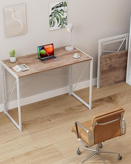 Coavas 39.4 inch Folding Desk No Assembly Required, Writing Computer Desk Space Saving Foldable Table Simple Home Office Desk, Oak - LeafyLoom