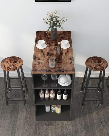 sogesfurniture 3-Piece Bar Table Set, 35.8inches Dining Room Set Dining Table with 2 Stool, Dining Table with 3 Open Storage Shelves for Dining Room, Living Room, Brown - LeafyLoom