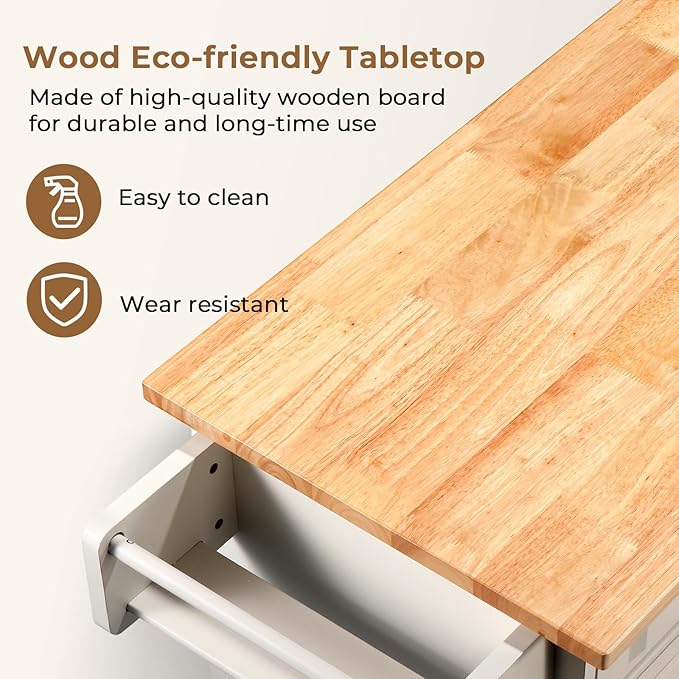 54“ Large Kitchen Island with Storage, Kitchen Cart on Wheels with 2 Large Drawers, Adjustable Shelf Inside Cabinet, Spice Rack & Towel Rack, Simple Design Rolling Island Table for Kitchen - LeafyLoom