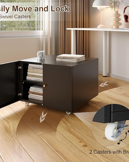Printer Stands with Storage, Lateral Filing Cabinet for Home Office, Desk Organizers for Home Workspace, Lockable Wheels for Home Office, Scanner, Fax, Computer - LeafyLoom