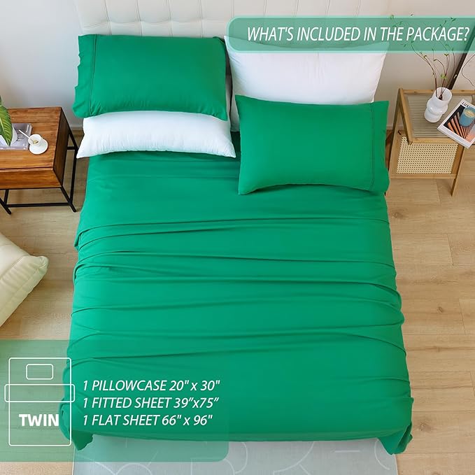 Twin Sheet Set - 3 Piece Soft Breathable Bed Sheets for Twin Size Bed, Extra Deep Pocket Lxuury Brushed Sheets, Cooling Hotel Bedding Sheets and Pillowcases, Wrinkle Free Oeko-Tex Sheets - LeafyLoom