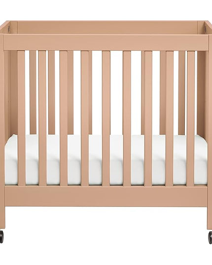 Babyletto Origami Mini Portable Folding Crib with Wheels in Canyon, 2 Adjustable Mattress Positions, Greenguard Gold Certified - LeafyLoom
