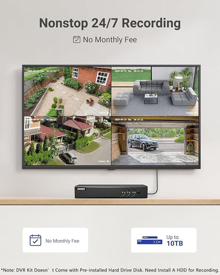 ANNKE 8CH 3K Lite Wired Security Camera System, H.265+ DVR with AI Human/Vehicle Detection, 4X 1080p CCTV Bullet Cams, 100ft Night Vision, Easy Remote Access, Motion Alert, No Hard Drive Disk ANNKE