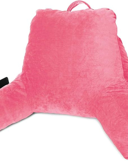 Clara Clark Reading Pillow, Standard Back Pillow for Sitting Up in Bed, Memory Foam Back Support Pillow, Reading Pillows for Sitting in Bed, Light Pink Sit Up Pillow for Bed, Arm Pillow with Pockets - LeafyLoom