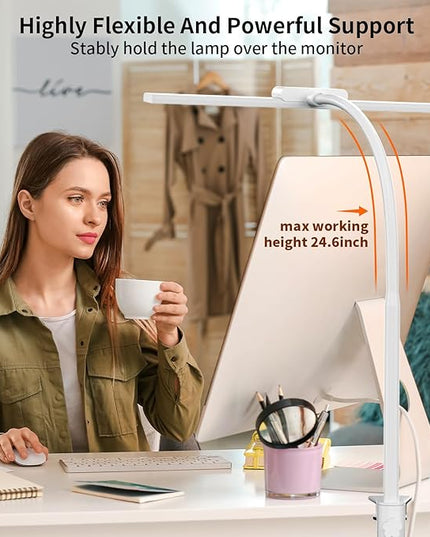 KableRika Desk Lamp,Led Desk Lamps with Clamp,Architect Desk Lights for Home Office Desktop Office Lamp 4-Brightness 4-Color Eye Care Overhead Table Lamp for Computer Monitor Study Reading White - LeafyLoom