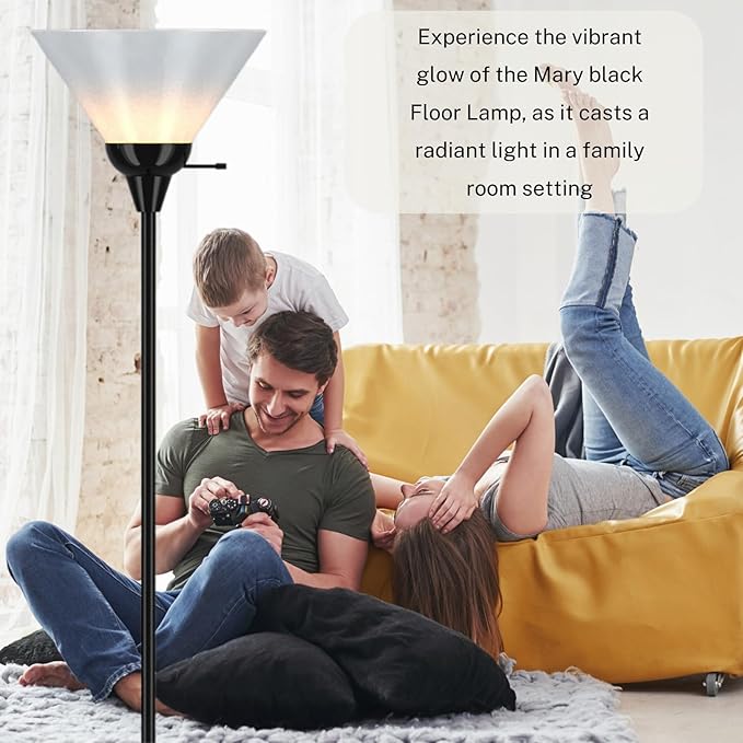 LIGHTACCENTS Black Floor Lamp with Opal White Cone Shade – Standing Lamp, Torch Floor Lamps for Living Room, Floor Lamp for Bedroom, Corner Floor Lamp Modern Floor Lamp Corner Lamp (Black Finish) - LeafyLoom