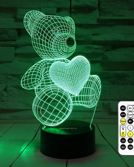 Night Light 3D lamp 7 Colors Changing Nightlight with Smart Touch & Remote Control 3D Night Light for Kids or as Gifts for Women Kids Girls Boys (Teddy Bear) - LeafyLoom