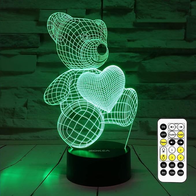 Night Light 3D lamp 7 Colors Changing Nightlight with Smart Touch & Remote Control 3D Night Light for Kids or as Gifts for Women Kids Girls Boys (Teddy Bear) - LeafyLoom