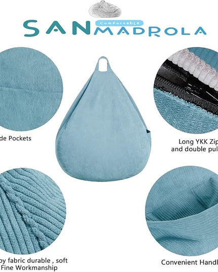 Stuffed Animal Storage Bean Bag Chair Cover (No Filler) for Kids and Adults.Soft Premium Corduroy Stuffable Beanbag for Organizing Children Plush Toys or Memory Foam Large 300L(LightBlue) - LeafyLoom