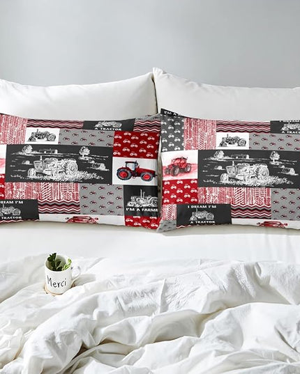 Erosebridal Red Tractor Bedding Set for Boys Twin,Construction Tractor Comforter Set Kids Teens Equipment Trucks Down Comforter Black White Construction Vehicle Quilt Set Bedroom Decor - LeafyLoom