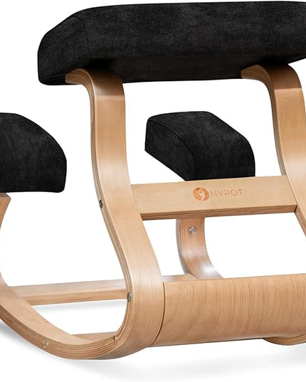 Ergonomic Kneeling Chair - A Rocking Ergo Knee Chair and Wooden Desk Chair designed for Home Office Study and Posture Chair Support, Reduce Neck and Back Pressure - Velvet Black - LeafyLoom