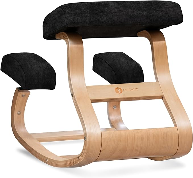 Ergonomic Kneeling Chair - A Rocking Ergo Knee Chair and Wooden Desk Chair designed for Home Office Study and Posture Chair Support, Reduce Neck and Back Pressure - Velvet Black - LeafyLoom