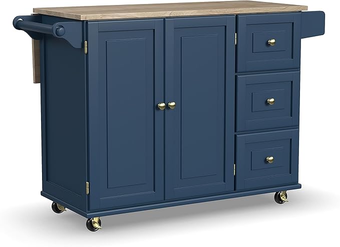 Homestyles Mobile Kitchen Island Cart with Wood Drop Leaf Breakfast Bar, Blue - LeafyLoom