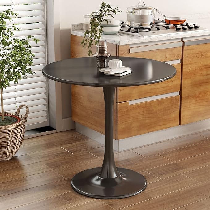 Black Round Table Modern Dining Table Tulip Round Kitchen Table Mid Century Coffee Table for Living Room 24 inch - LeafyLoom