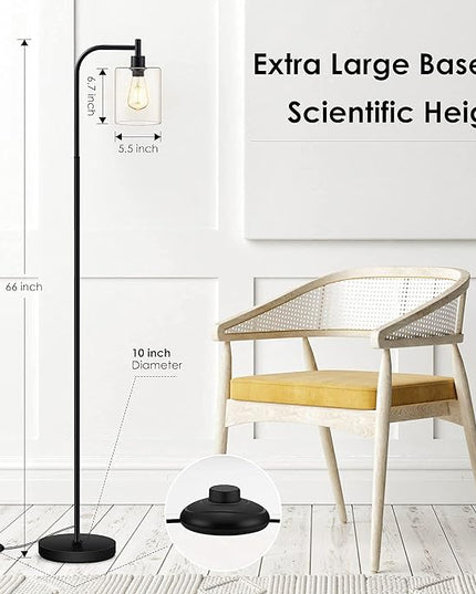 BoostArea Standing Lamp with Glass Shade, Modern Industrial Floor Lamp with Foot Switch, Bright 6W LED for Living Room and Bedroom - LeafyLoom