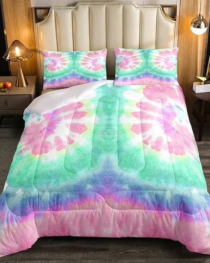 Erosebridal Kids Tie Dye Comforter Set, Bohemian Psychedelic Duvet Sets King Size for Girls Boys Teens Women Bedroom, Boho Gypsy Spiral Bedding Set Watercolor Trippy Duvet Insert, Pink Teal Blue - LeafyLoom