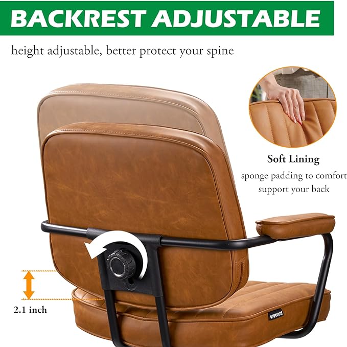 Arts wish Mid Century Office Chair Leather Desk Chair Brown Office Desk Chair Home Office Chair with Wheels and Arms - LeafyLoom