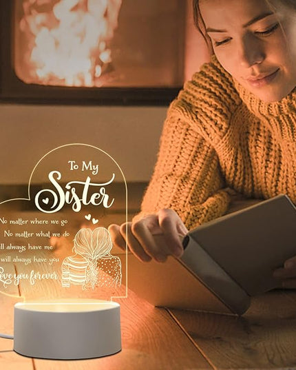 Sister Mothers Day Gift ideas, Sisters Gifts from Sister, to My Sister Birthday Gifts from Sister, Graduation Wedding Birthday Gifts for Sisters from Sister, Engraved Night Light Gifts for Sister - LeafyLoom