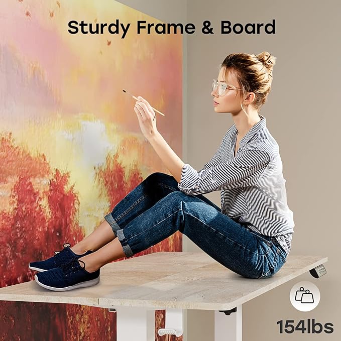 Electric Standing Desk, 48 X 24 Inches Adjustable Height Desk, Modern Sit Stand Up Desk with Splice Board and 2 Hooks, Ergonomic Rising Desk for Home Office, Oak Wood Grain - LeafyLoom