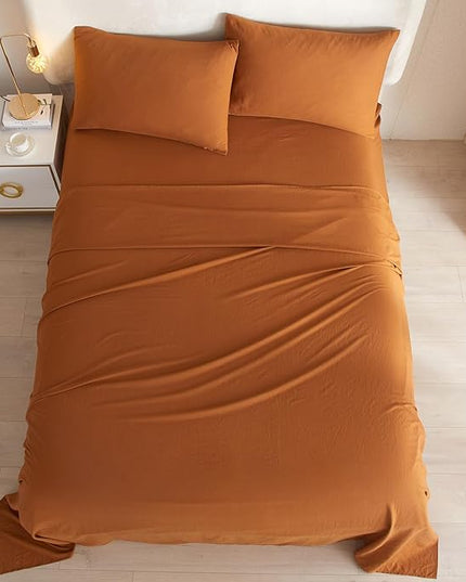 Pumpkin Twin XL Sheets Set 3 Piece Cooling Bedding Sheets Set - Breathable Bedding Sheets & Pillowcases Set - Easy Fit Deep Pockets 16 Inch,Twin XL Size Bed Sheets Pumpkin - LeafyLoom