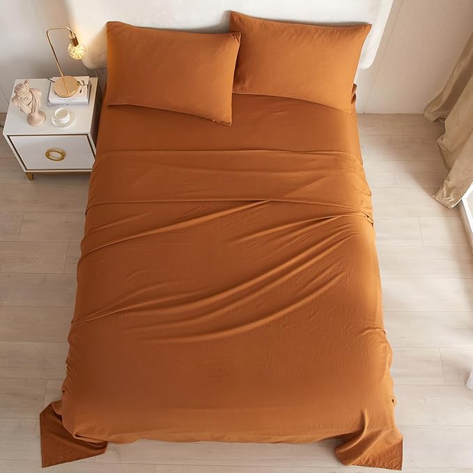 Pumpkin Twin XL Sheets Set 3 Piece Cooling Bedding Sheets Set - Breathable Bedding Sheets & Pillowcases Set - Easy Fit Deep Pockets 16 Inch,Twin XL Size Bed Sheets Pumpkin - LeafyLoom