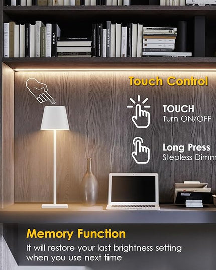 4-Pack Rechargeable Table Lamps, LED Cordless Table Lamp, 3W 6000mAh Battery Operated Table Light, Stepless Dimming Portable Table Light Waterproof for Restaurant/Indoor/Outdoor (White) - LeafyLoom