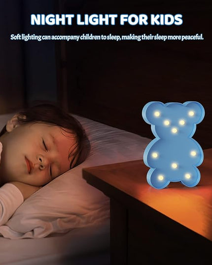 Blue Bear Decor, Battery Powered Bear Night Light for Kids, Pink Party Decorations, Baby Night Light for Bedroom, Toddler Night Lights, Girls Room Decor - LeafyLoom