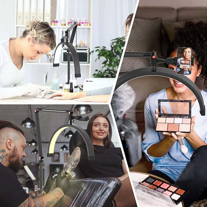 Yofuly Lash Light for Eyelash Extensions, Portable Half Moon Desk Lamp, Esthetician Light for Tattoo Artists, Nail Tech, Eyelash Lamp with Phone Holder | 3000-6000K | 10 Brightness Adjustable - LeafyLoom