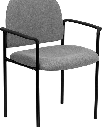 Flash Furniture Tiffany Comfort Gray Fabric Stackable Steel Side Reception Chair with Arms - LeafyLoom