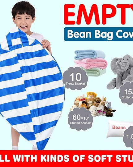 Lukeight Stuffed Animal Storage Bean Bag Chair Cover for Kids, Zipper Beanbag Chair Cover for Organizing Toddler & Kids' Rooms Plush Toys (Blue+White Velvet, Large) - LeafyLoom