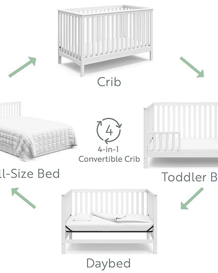 Storkcraft Hillcrest 4-in-1 Convertible Crib (White) - Converts to Daybed, Toddler Bed, and Full-Size Bed, Fits Standard Full-Size Crib Mattress, Adjustable Mattress Support Base - LeafyLoom