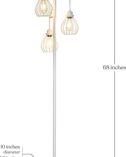 Brightech Teardrop LED Floor Lamp – Tree Standing Lamp with 3 Elegant Cage Heads & Edison Bulbs – Standing Lamp for Living Rooms & Offices – Tall Standing Lamp Ideal for Bedroom Reading – Alpine White - LeafyLoom