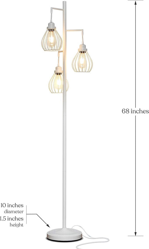 Brightech Teardrop LED Floor Lamp – Tree Standing Lamp with 3 Elegant Cage Heads & Edison Bulbs – Standing Lamp for Living Rooms & Offices – Tall Standing Lamp Ideal for Bedroom Reading – Alpine White - LeafyLoom