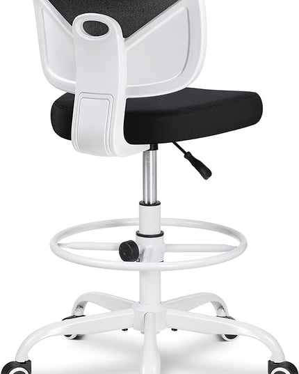 Primy Office Drafting Chair Armless, Tall Office Desk Chair Adjustable Height and Footring, Mid-back Ergonomic Standing Desk Chair Mesh Rolling Tall Chair for Art Room, Office or Home(White) - LeafyLoom