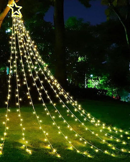 PUHONG Christmas Decoration Outdoor Star String Lights,16.4Ft Christmas Tree Toppers Lights 320 LED 8 Memory Modes with 14" Lighted Star for Halloween Christmas New Year Holiday Birthday(Warm White) PUHONG