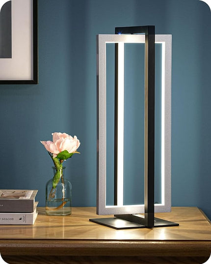 EDISHINE Modern LED Table Lamp, 750LM Stepless Dimmable Bedside Lamp, 3 Color Temperature, Touch Switch Control Nightstand Lamp for Living Room Bedroom, Dual-Frame Rectangle, Angle Adjustable - LeafyLoom