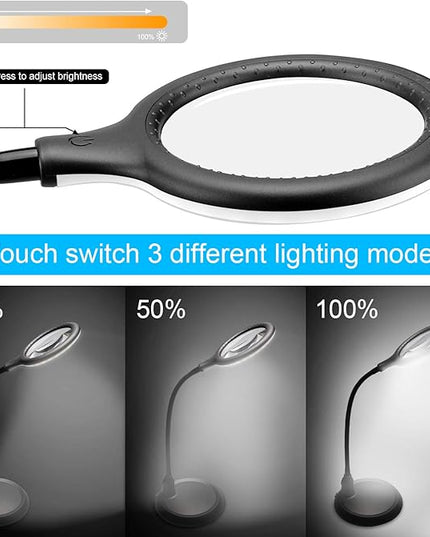 Magnifying Glass Lamp,5X Magnifier LED Light and Flexible Neck,Magnifying Lamp USB Powered,Perfect for Reading,Hobbies,Task Crafts or Workbench - LeafyLoom