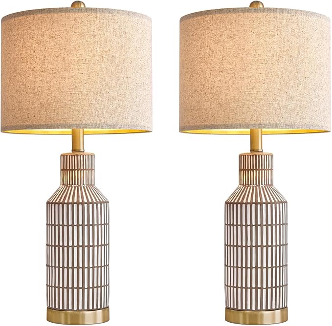 25" Lamps Set of 2 - Table Lamps for Bedroom - Modern Living Room Lamps - Brown Ceramic Bedside Lamps - Farmhouse Lamps - LeafyLoom