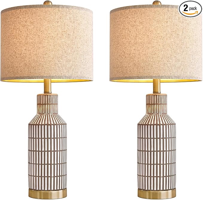 25" Lamps Set of 2 - Table Lamps for Bedroom - Modern Living Room Lamps - Brown Ceramic Bedside Lamps - Farmhouse Lamps - LeafyLoom