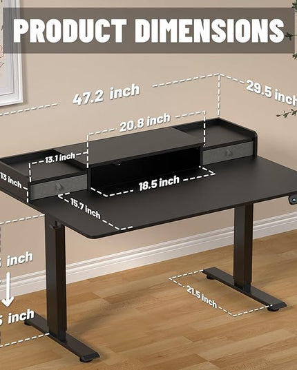 48×30 Inch Electric Standing Desk with 2 Drawers, Adjustable Height Widened Stand Up Desk with Storage Shelf, Sit to Stand Ergonomic Workstation for Home Office - LeafyLoom