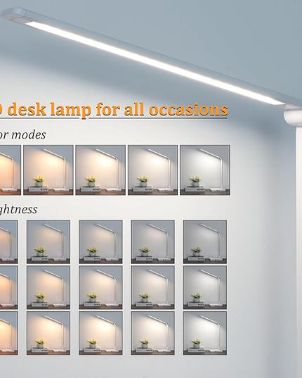 Dott Arts LED Desk Lamp with USB Ports,Touch Desk Lamps for Home Office with 5 Color Modes,3 Brightness Desk Light with Small Night Light,Reading Lamp Table LED Lamp for Bedroom Bedsid Study White - LeafyLoom